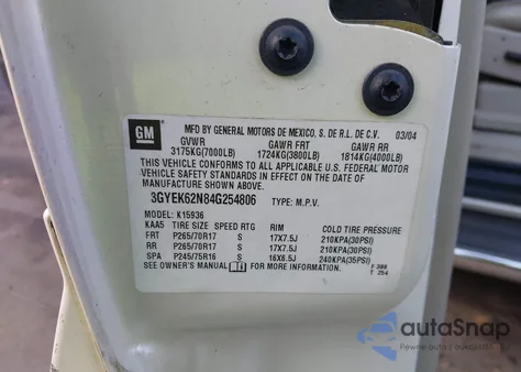 2004 Cadillac Escalade Ext Standard z USA, uszkodzony, nr VIN 3GYEK62N84G254806